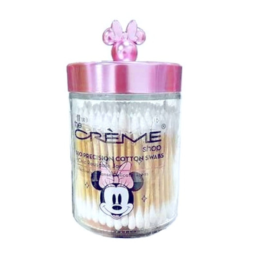 Disney Minnie Mouse x The Creme Shop Glass Jar w/180 Precision Cotton Swabs NEW!